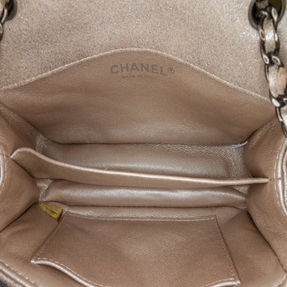Gold Chanel Extra Mini Rectangular Classic Metallic Calfskin Single Flap Crossbody Bag