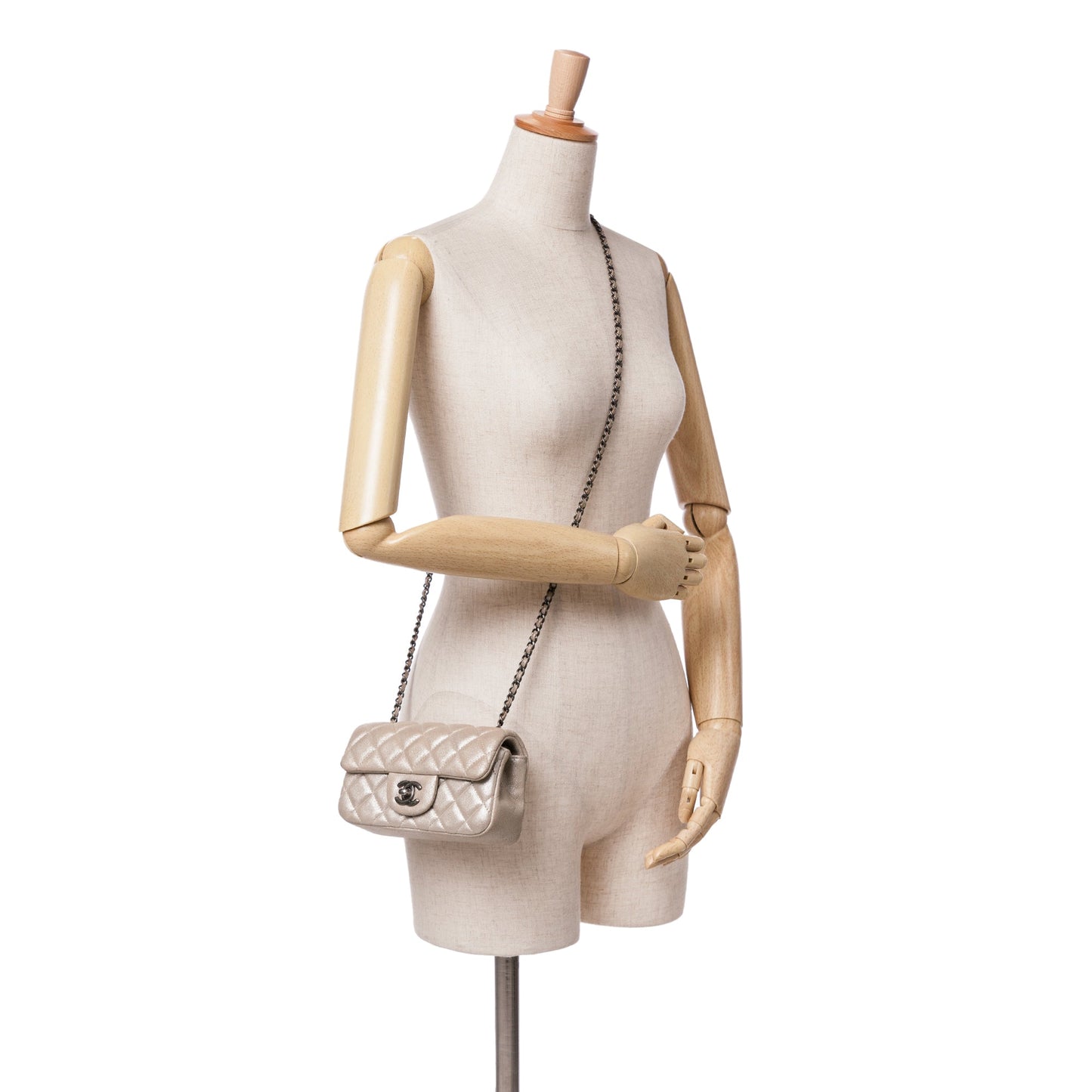 Gold Chanel Extra Mini Rectangular Classic Metallic Calfskin Single Flap Crossbody Bag