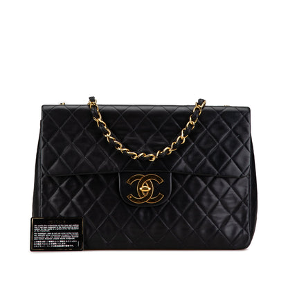 Black Chanel Maxi XL Classic Lambskin Single Flap Shoulder Bag