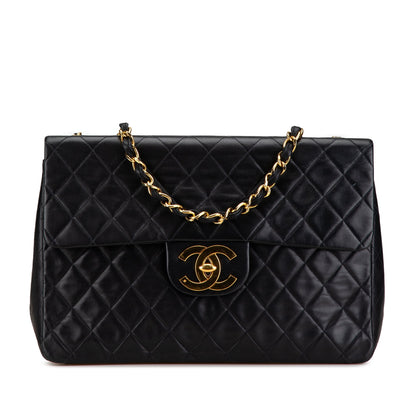 Black Chanel Maxi XL Classic Lambskin Single Flap Shoulder Bag