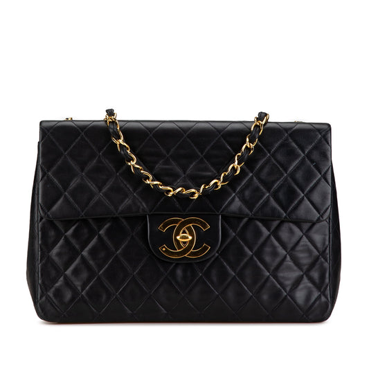 Black Chanel Maxi XL Classic Lambskin Single Flap Shoulder Bag