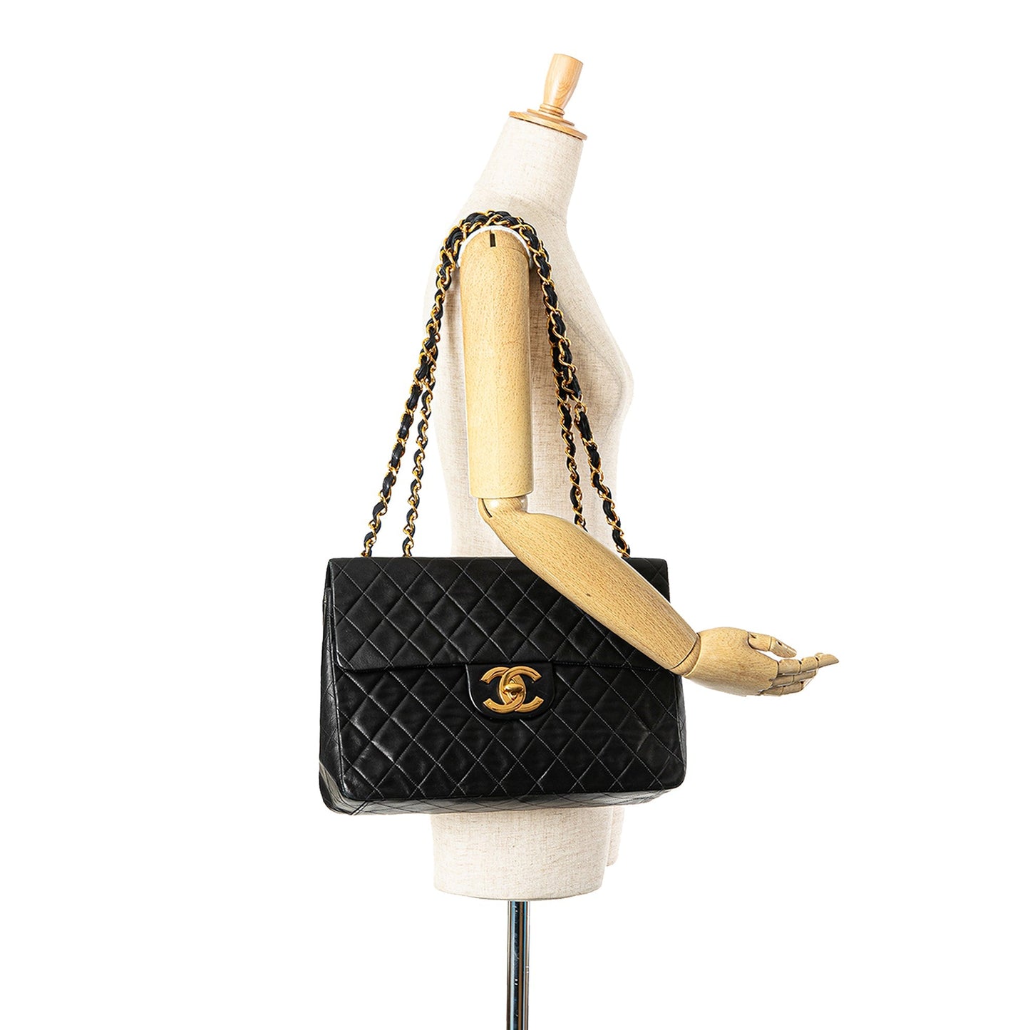 Black Chanel Maxi XL Classic Lambskin Single Flap Shoulder Bag