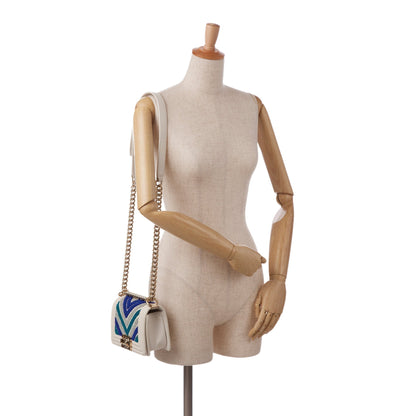 Chanel Boy Small White Embroidered Lurex Chevron Lambskin Gold
