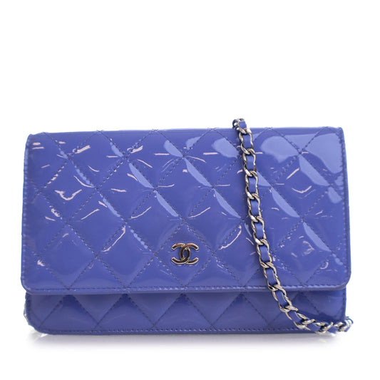 Blue Chanel CC Quilted Patent Wallet on Chain Crossbody Bag
