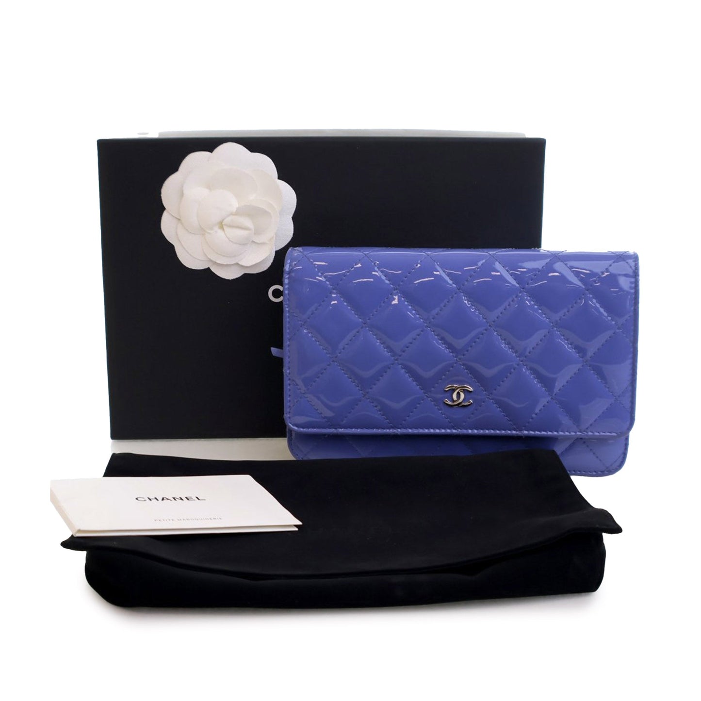 Blue Chanel CC Quilted Patent Wallet on Chain Crossbody Bag