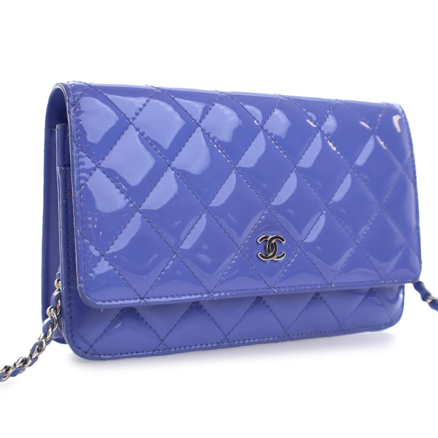 Blue Chanel CC Quilted Patent Wallet on Chain Crossbody Bag