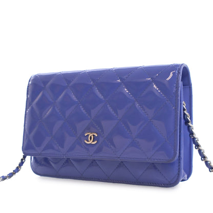 Blue Chanel CC Quilted Patent Wallet on Chain Crossbody Bag