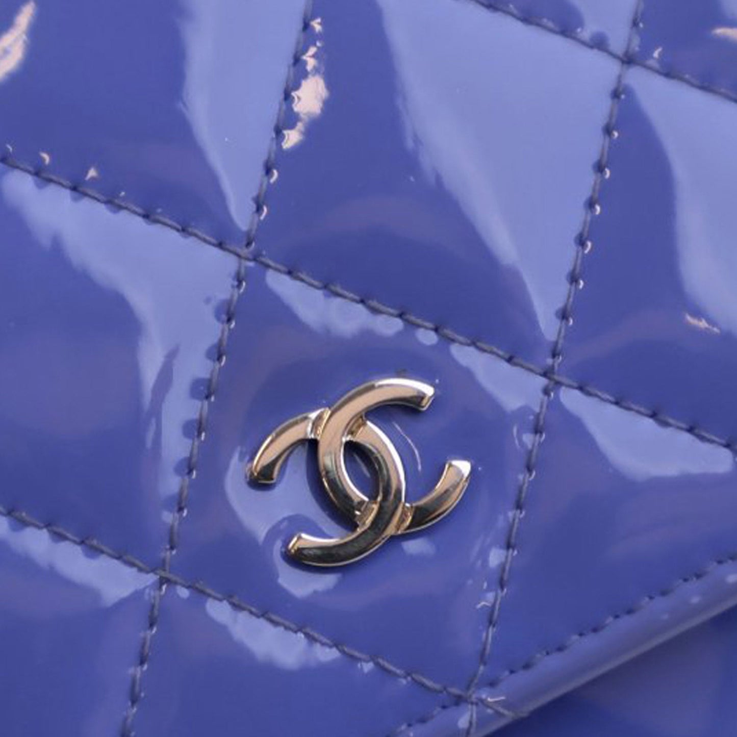 Blue Chanel CC Quilted Patent Wallet on Chain Crossbody Bag
