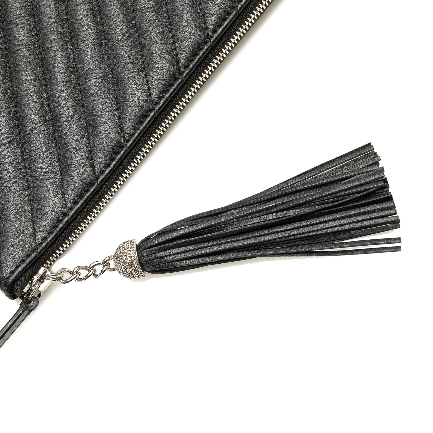 Black Chanel Large Diagonal Chevron Calfskin Tassel O Case Clutch