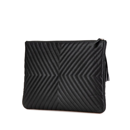 Black Chanel Large Diagonal Chevron Calfskin Tassel O Case Clutch