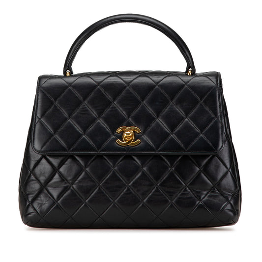 Black Chanel Medium Lambskin Kelly Top Handle Bag