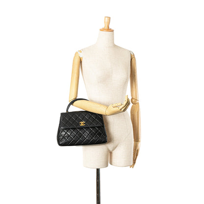 Black Chanel Medium Lambskin Kelly Top Handle Bag