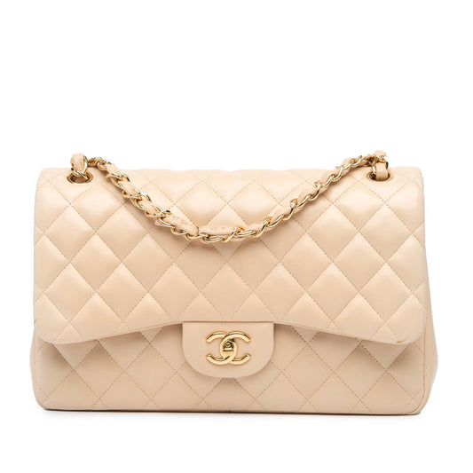 Brown Chanel Jumbo Classic Lambskin Double Flap Shoulder Bag
