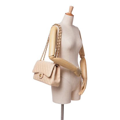 Brown Chanel Jumbo Classic Lambskin Double Flap Shoulder Bag