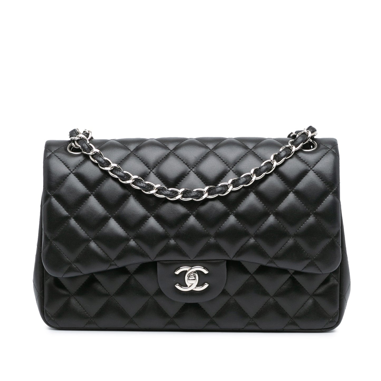 Black Chanel Jumbo Classic Lambskin Double Flap Shoulder Bag