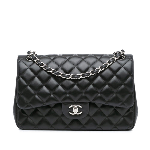 Black Chanel Jumbo Classic Lambskin Double Flap Shoulder Bag