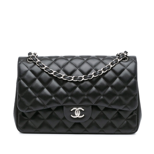 Black Chanel Jumbo Classic Lambskin Double Flap Shoulder Bag