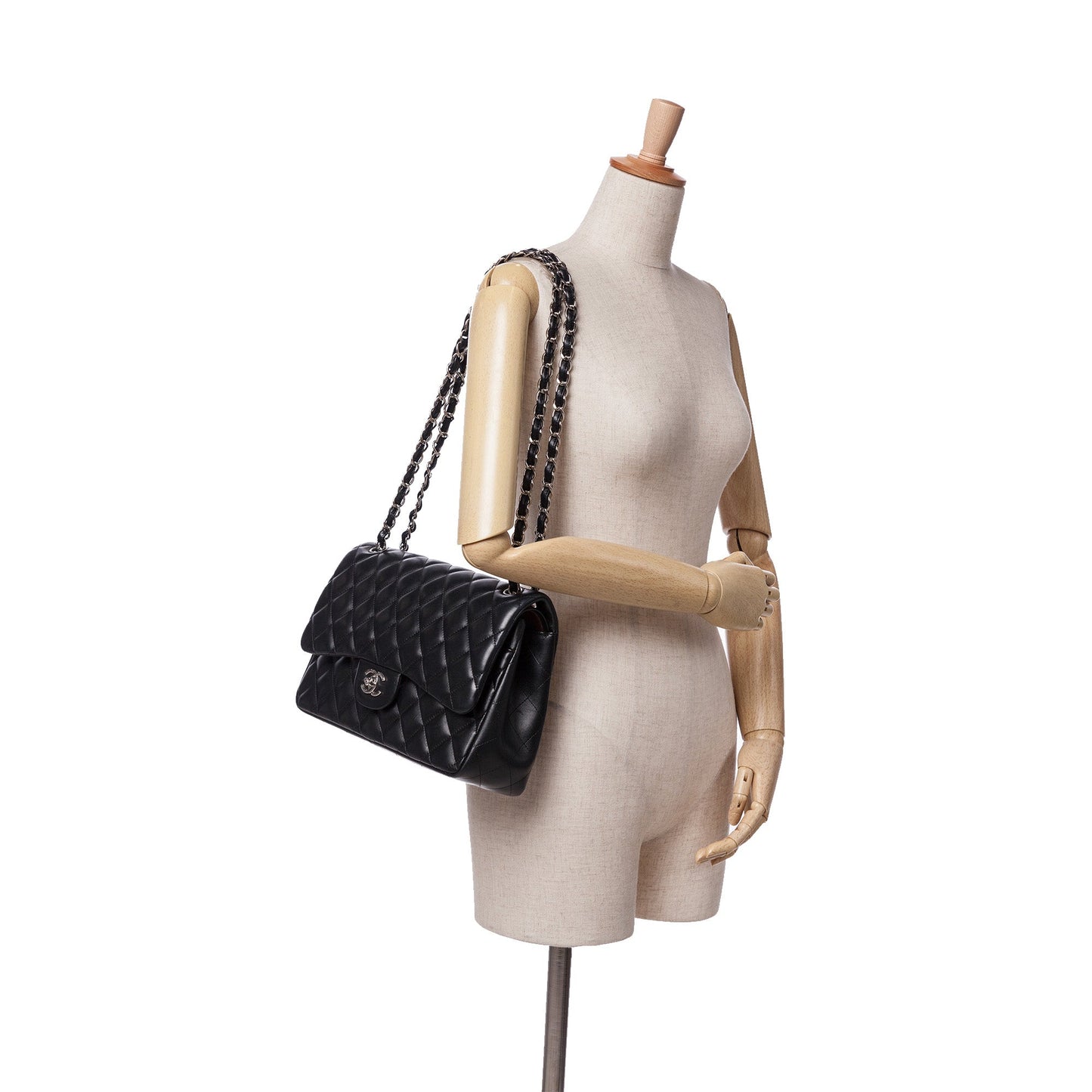 Black Chanel Jumbo Classic Lambskin Double Flap Shoulder Bag