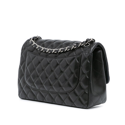Black Chanel Jumbo Classic Lambskin Double Flap Shoulder Bag