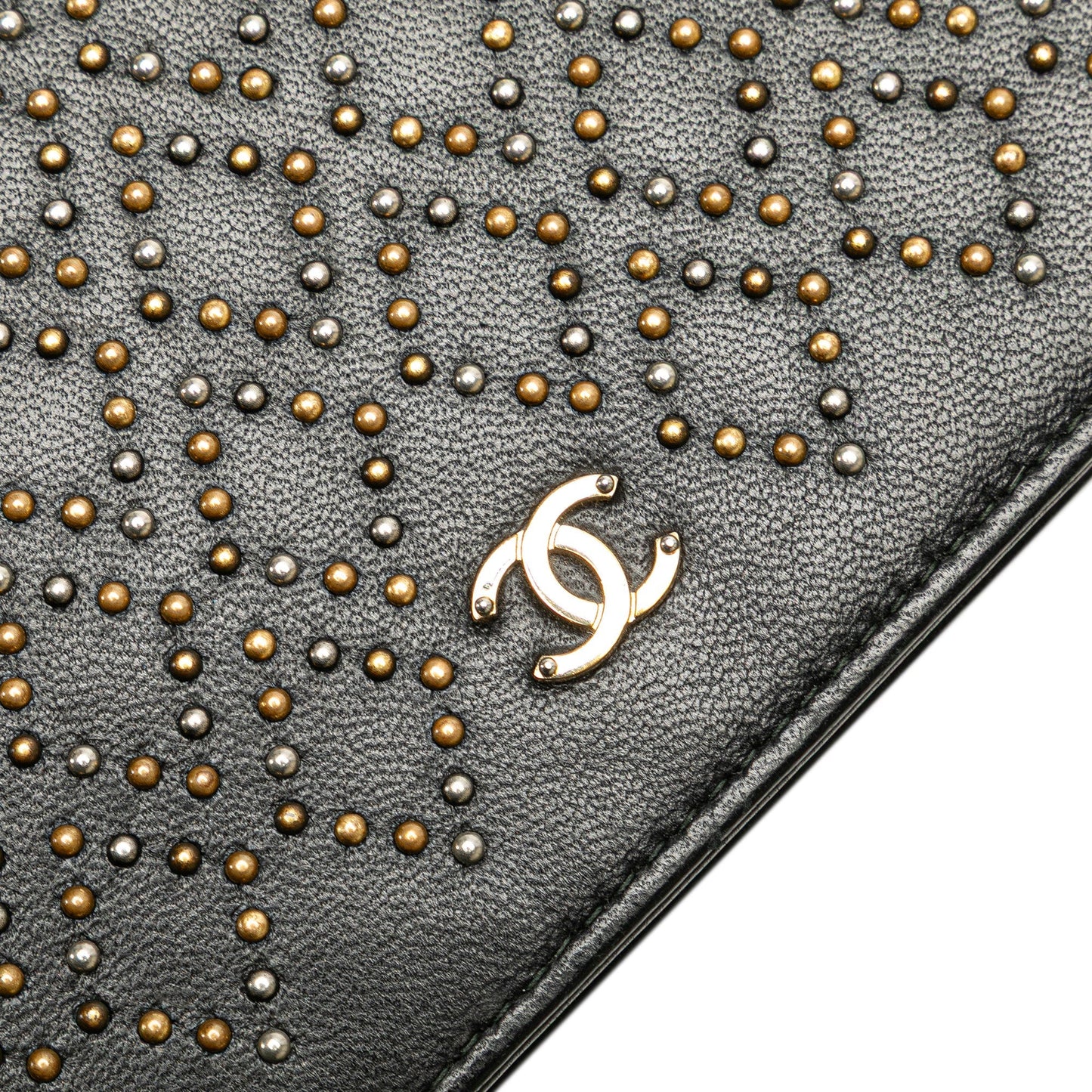 Black Chanel CC Studded Lambskin Wallet on Chain Crossbody Bag