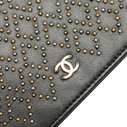 Black Chanel CC Studded Lambskin Wallet on Chain Crossbody Bag