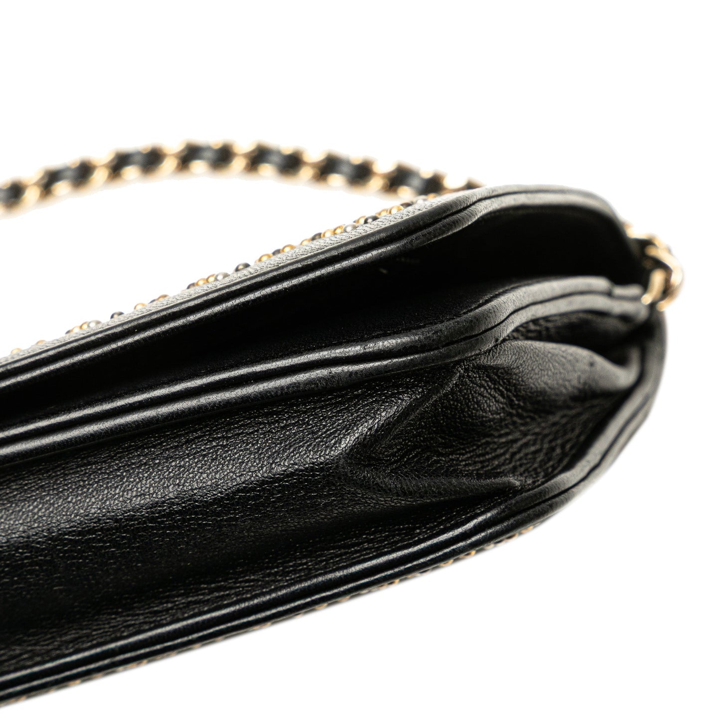 Black Chanel CC Studded Lambskin Wallet on Chain Crossbody Bag