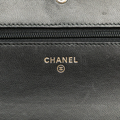 Black Chanel CC Studded Lambskin Wallet on Chain Crossbody Bag