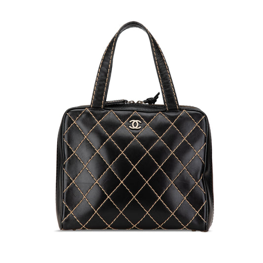 Black Chanel CC Lambskin Wild Stitch Handbag