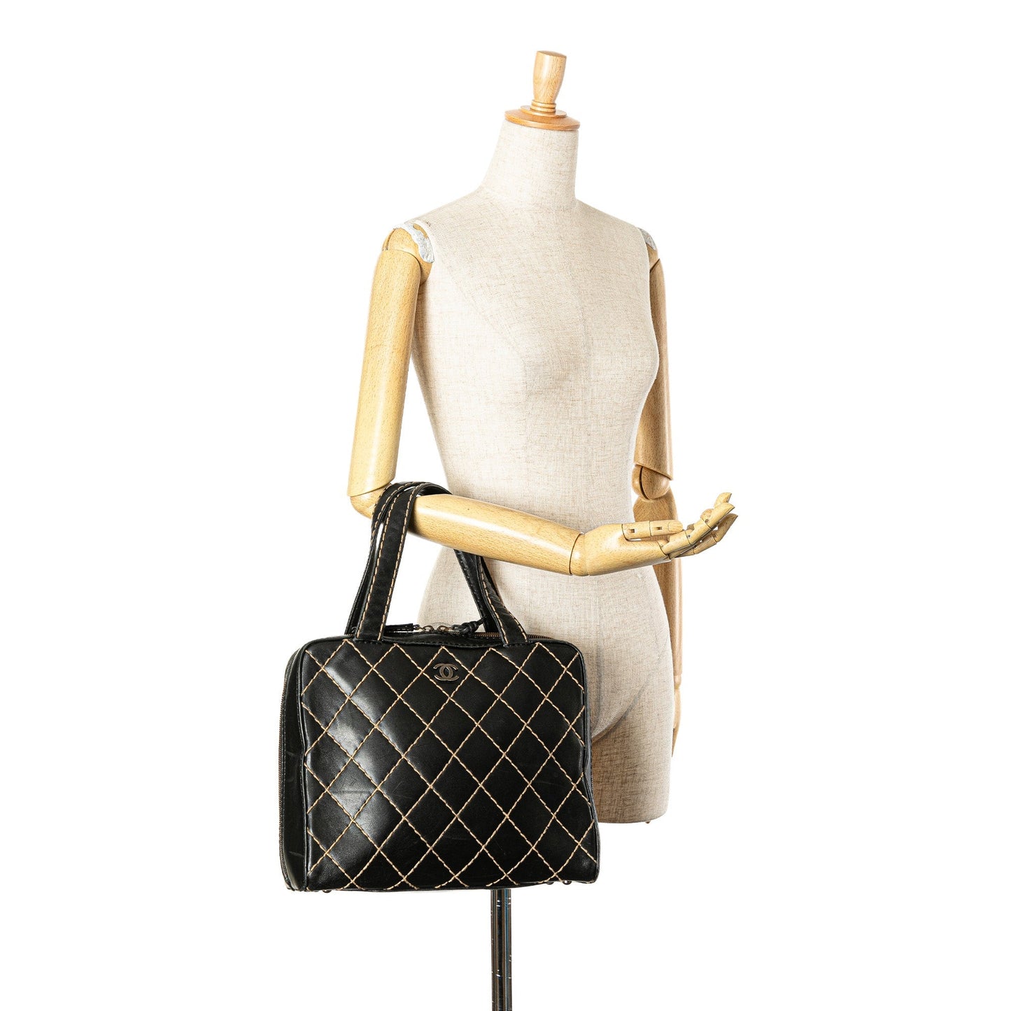 Black Chanel CC Lambskin Wild Stitch Handbag