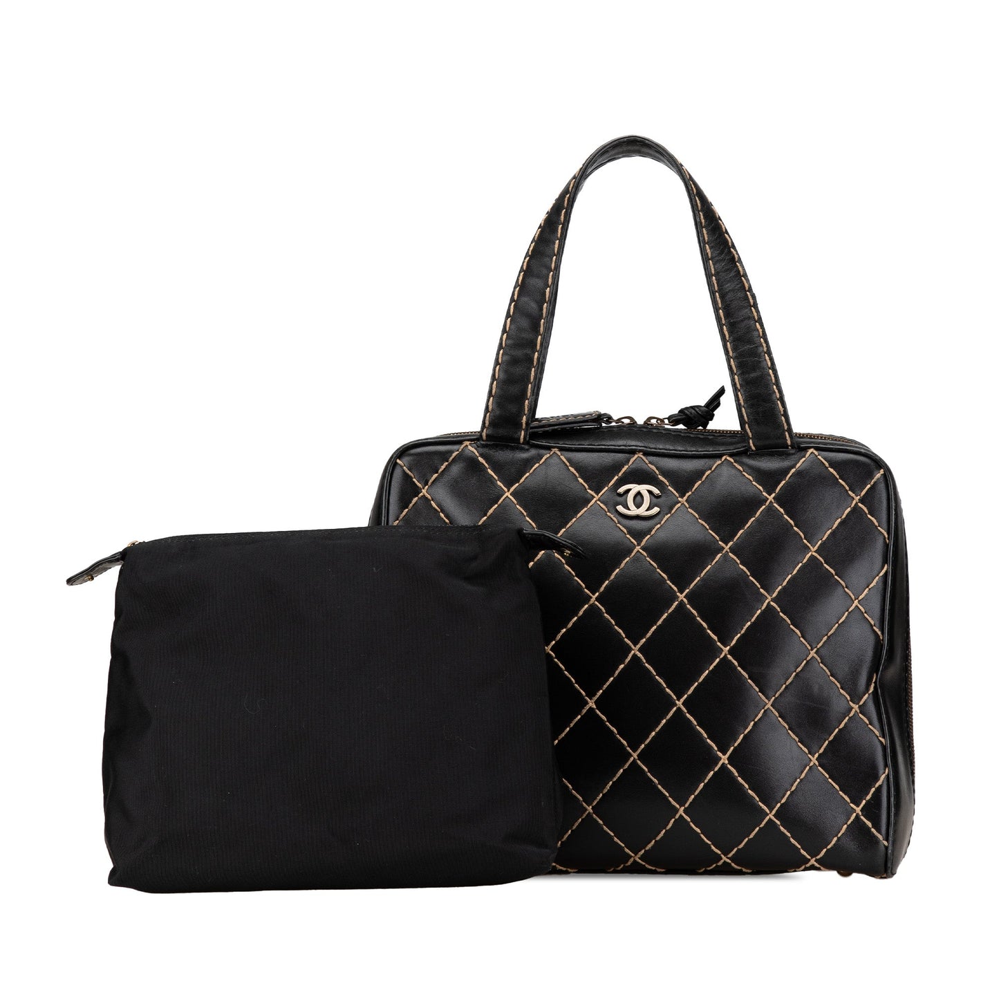 Black Chanel CC Lambskin Wild Stitch Handbag