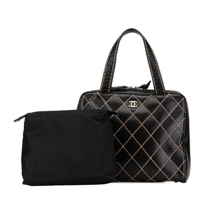 Black Chanel CC Lambskin Wild Stitch Handbag