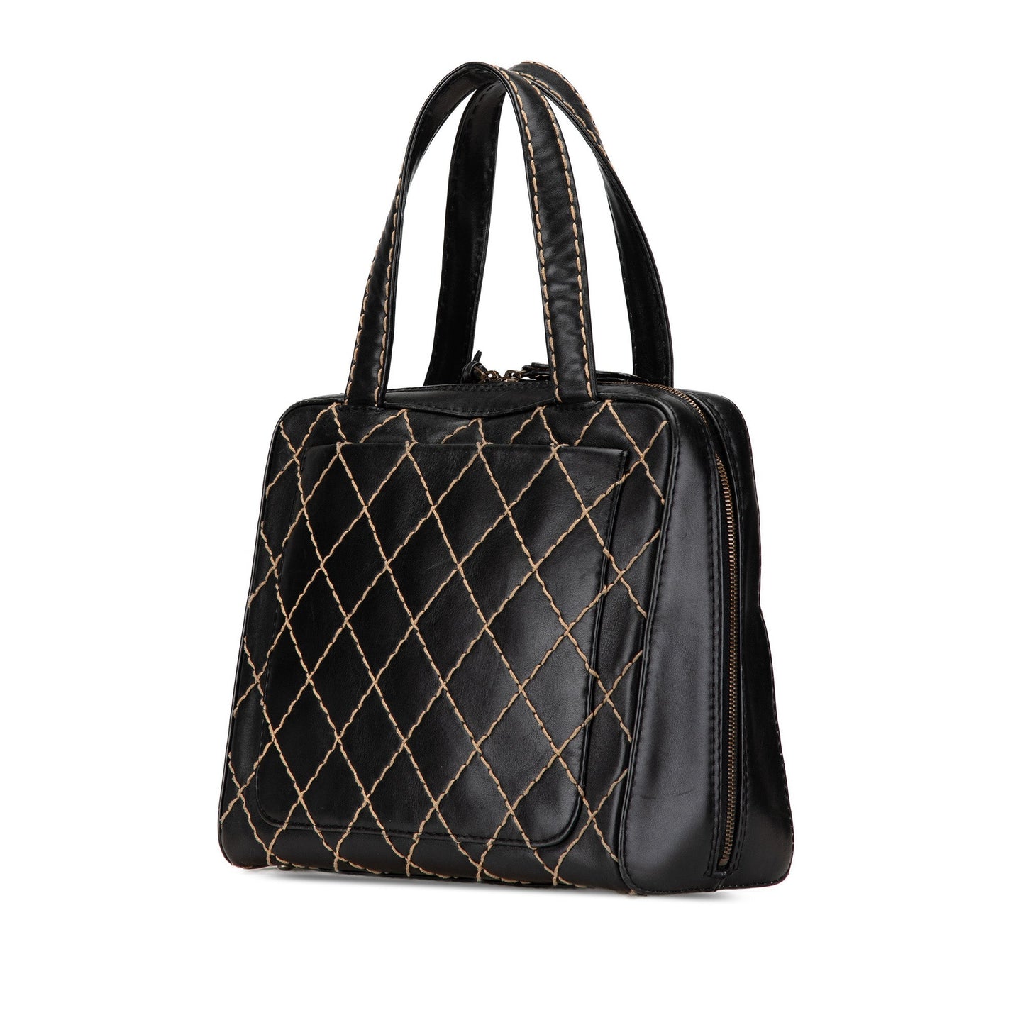 Black Chanel CC Lambskin Wild Stitch Handbag