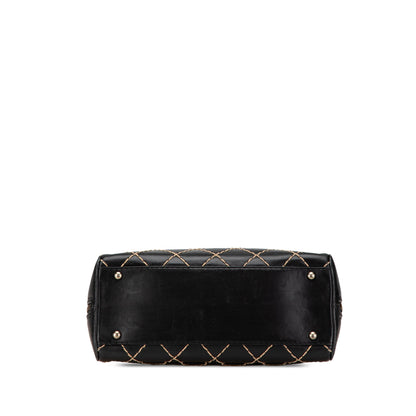 Black Chanel CC Lambskin Wild Stitch Handbag