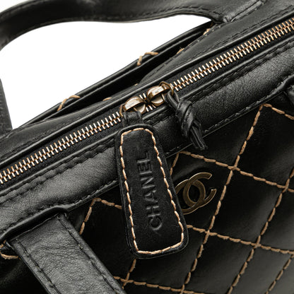 Black Chanel CC Lambskin Wild Stitch Handbag