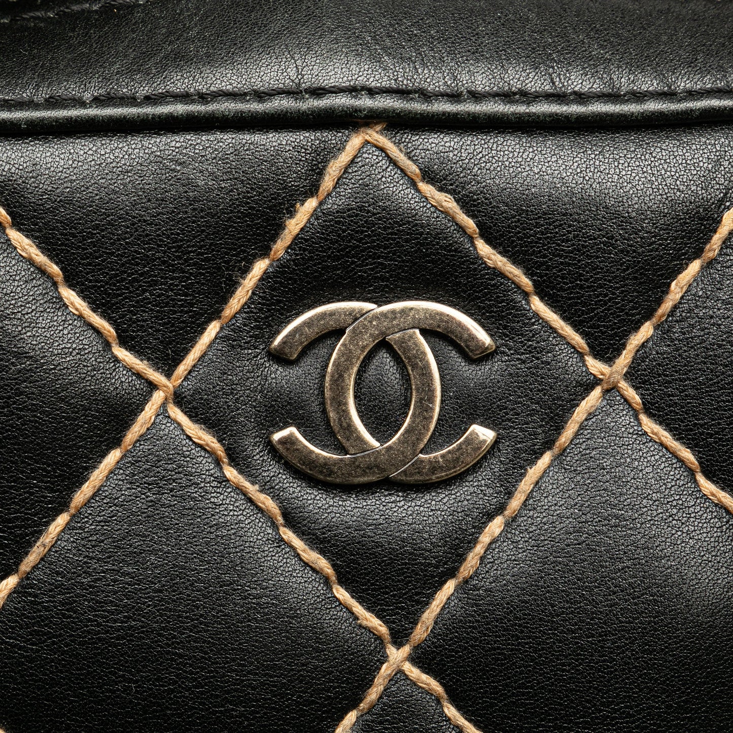 Black Chanel CC Lambskin Wild Stitch Handbag