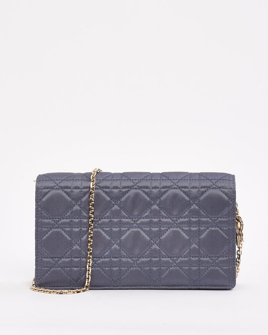 Dior Blue Satin Lady Dior Pouch Wallet on Chain