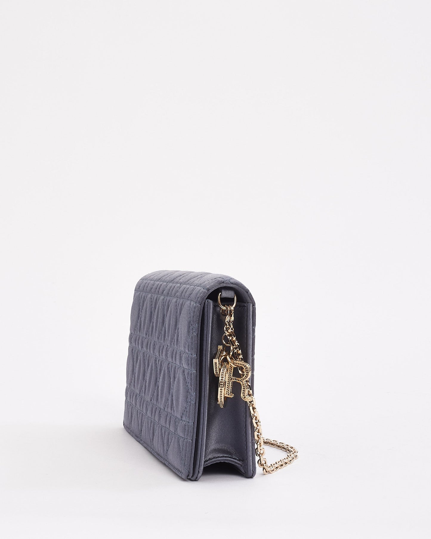 Dior Blue Satin Lady Dior Pouch Wallet on Chain
