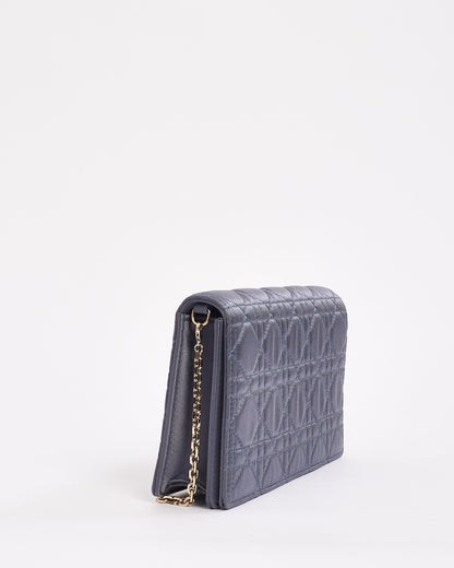 Dior Blue Satin Lady Dior Pouch Wallet on Chain