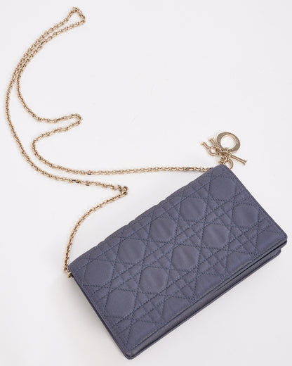 Dior Blue Satin Lady Dior Pouch Wallet on Chain