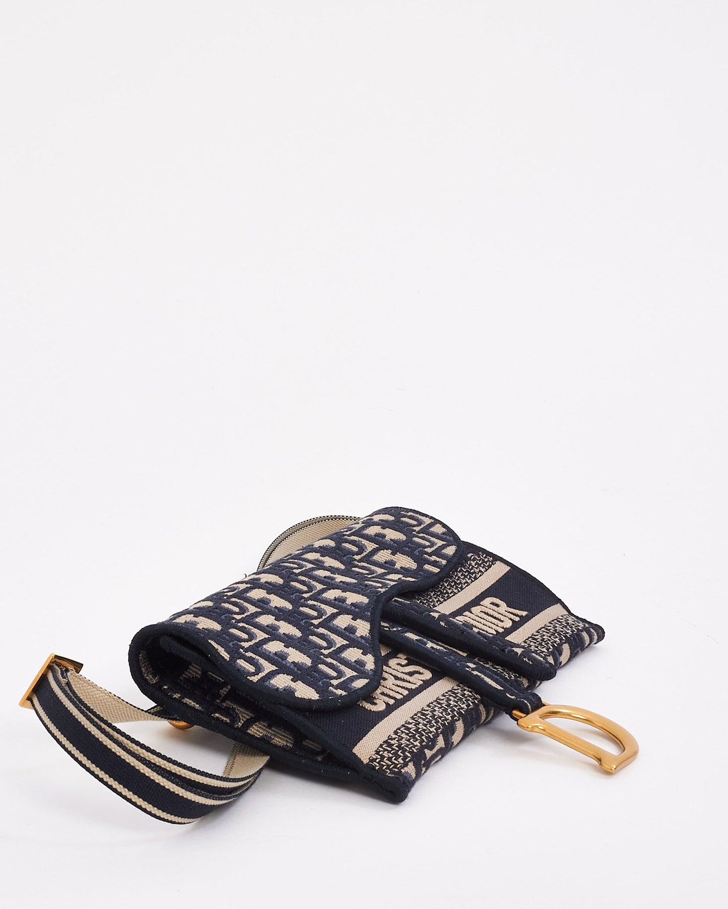 Dior Blue Oblique Canvas Slim Saddle Pouch Belt Bag