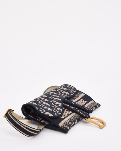 Dior Blue Oblique Canvas Slim Saddle Pouch Belt Bag