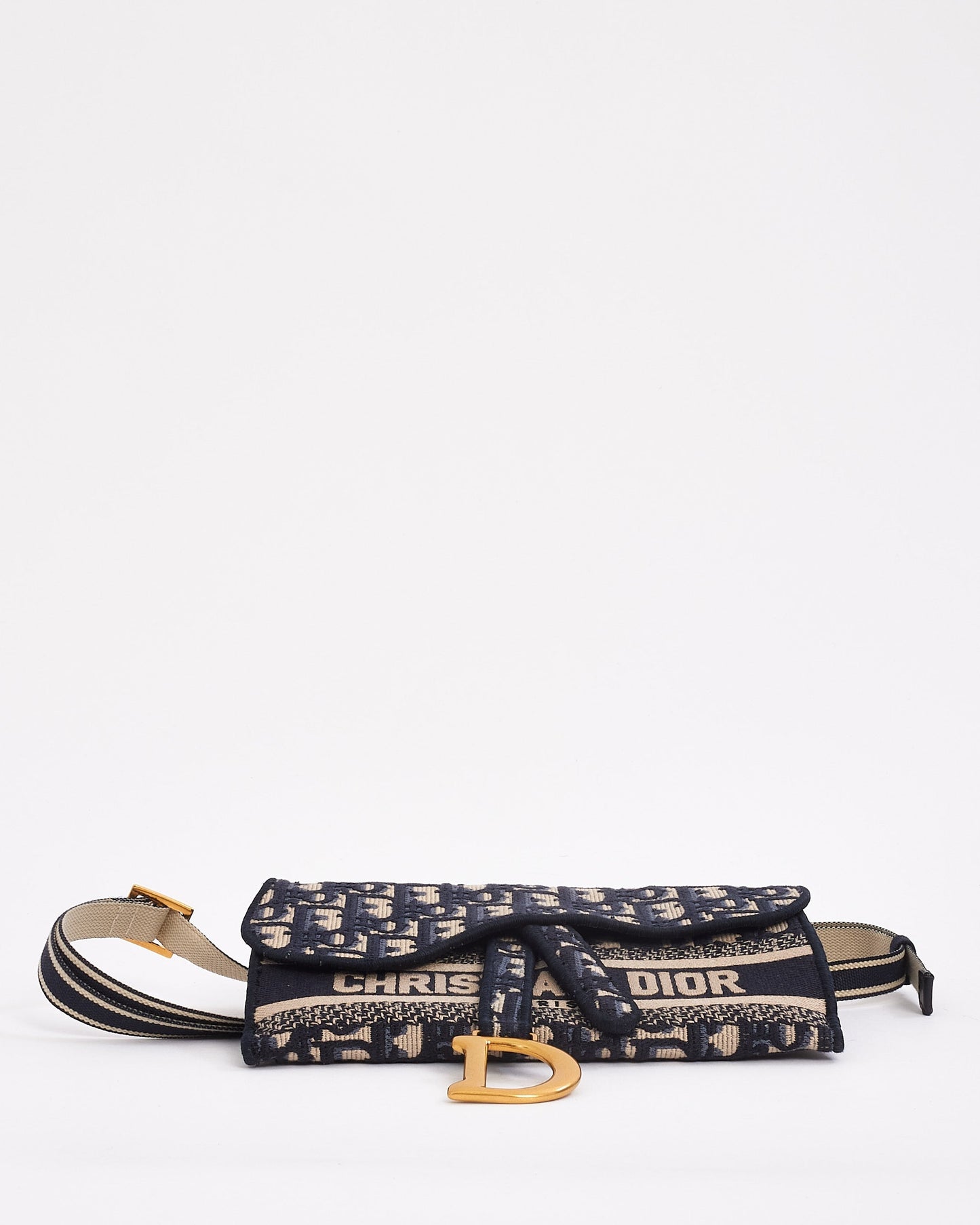 Dior Blue Oblique Canvas Slim Saddle Pouch Belt Bag