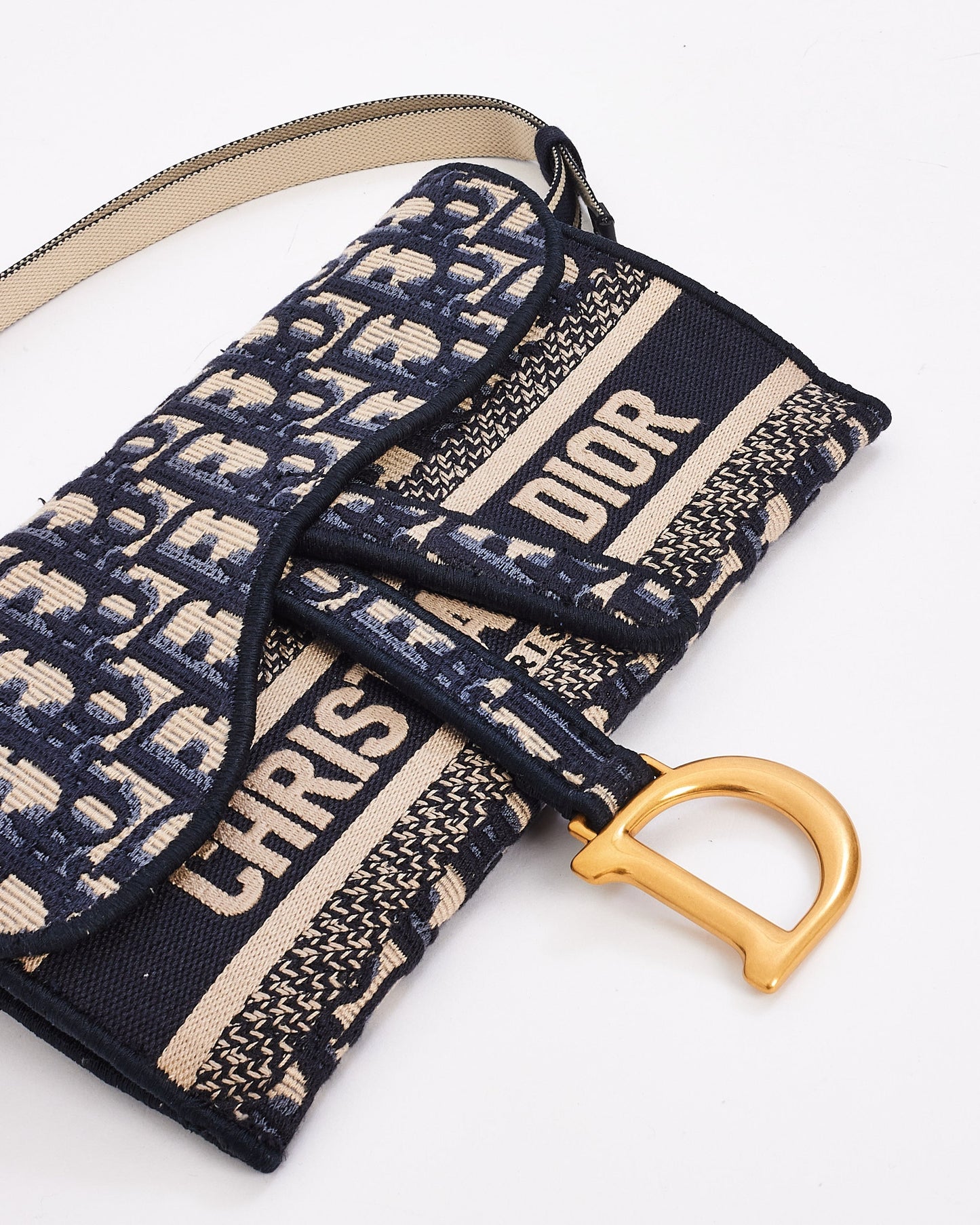 Dior Blue Oblique Canvas Slim Saddle Pouch Belt Bag