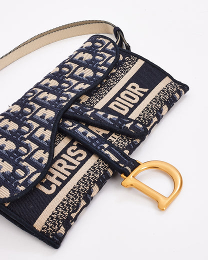 Dior Blue Oblique Canvas Slim Saddle Pouch Belt Bag