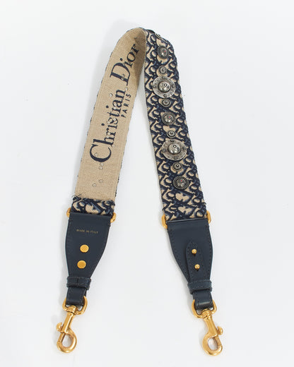 Dior Blue Canvas Oblique Embroidery Medallion Strap with Ring
