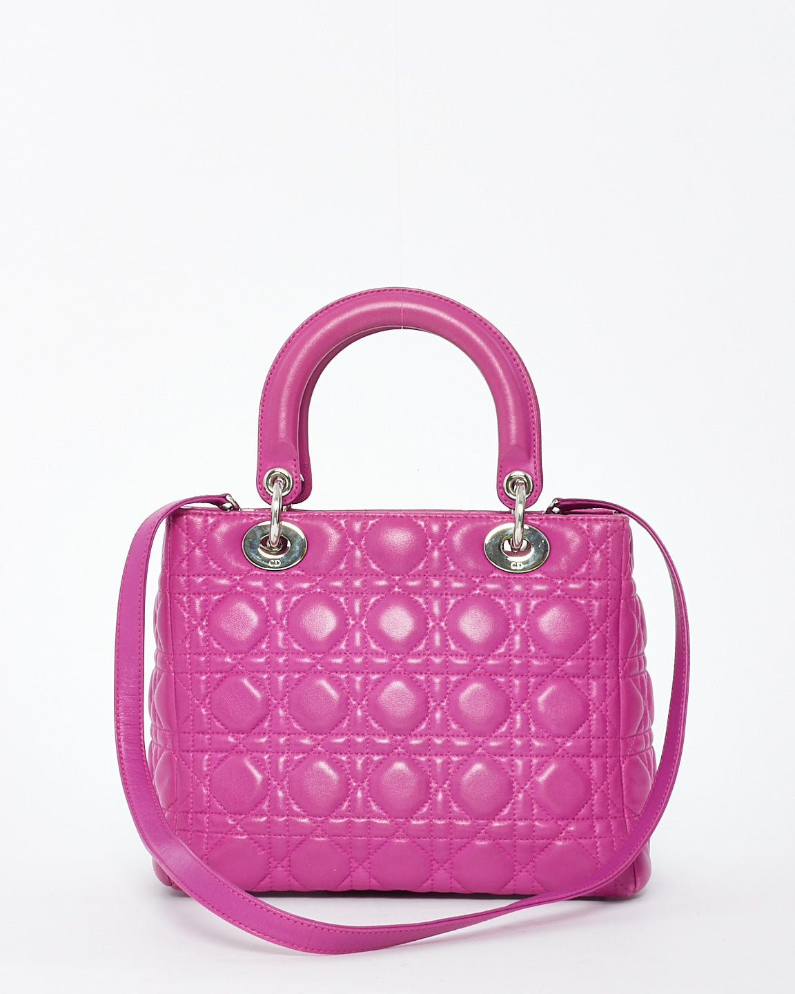 Dior Fushia Cannage Leather Medium Lady Dior