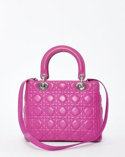Dior Fushia Cannage Leather Medium Lady Dior