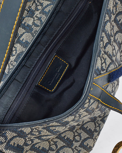 Dior Vintage Blue Oblique Canvas Saddle Bag