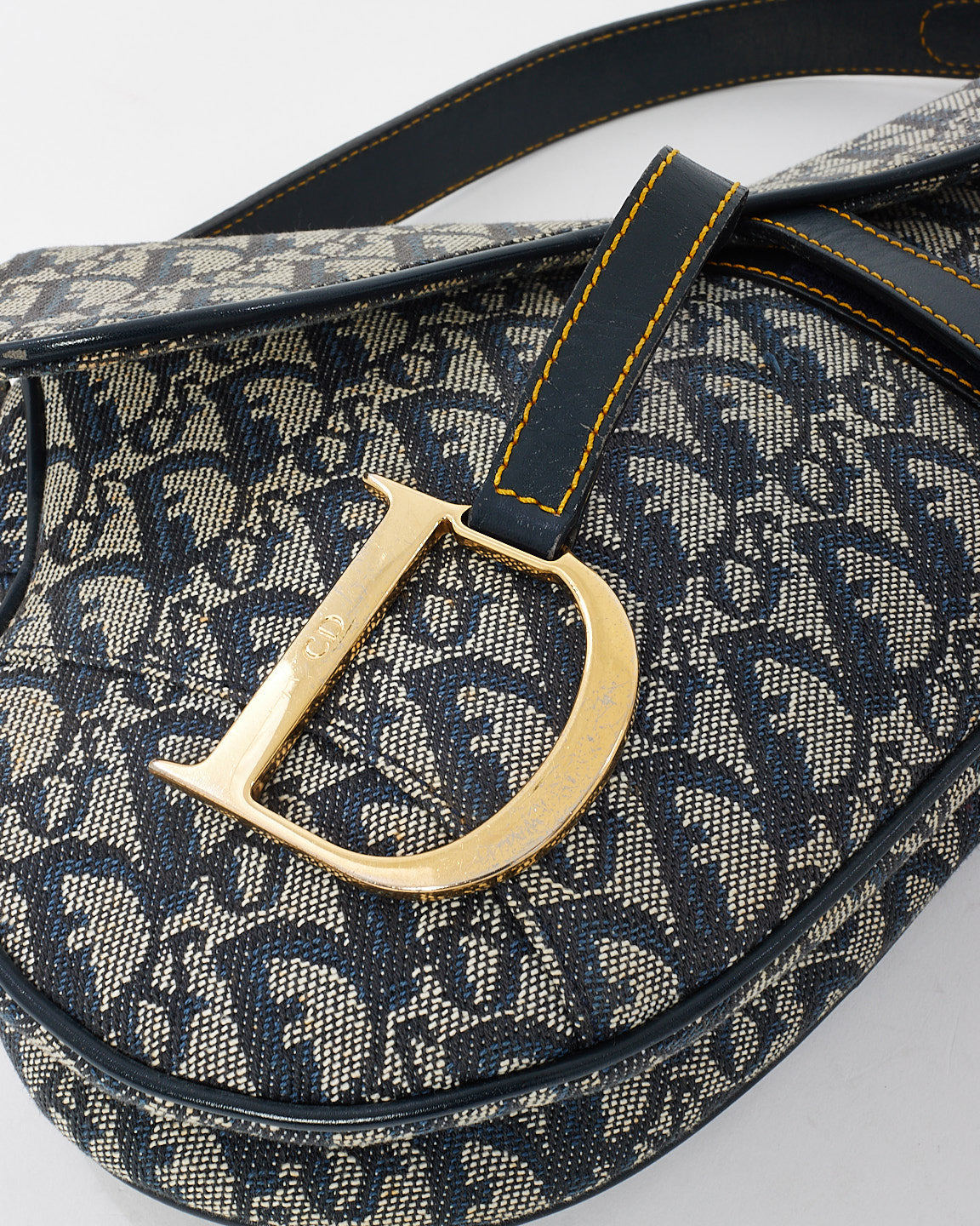 Dior Vintage Blue Oblique Canvas Saddle Bag