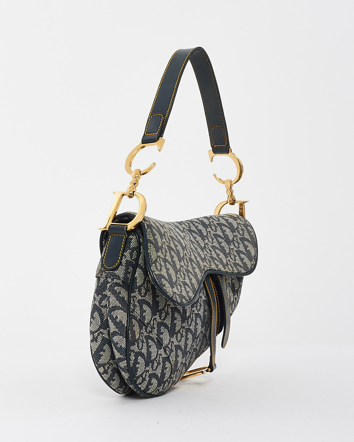 Dior Vintage Blue Oblique Canvas Saddle Bag